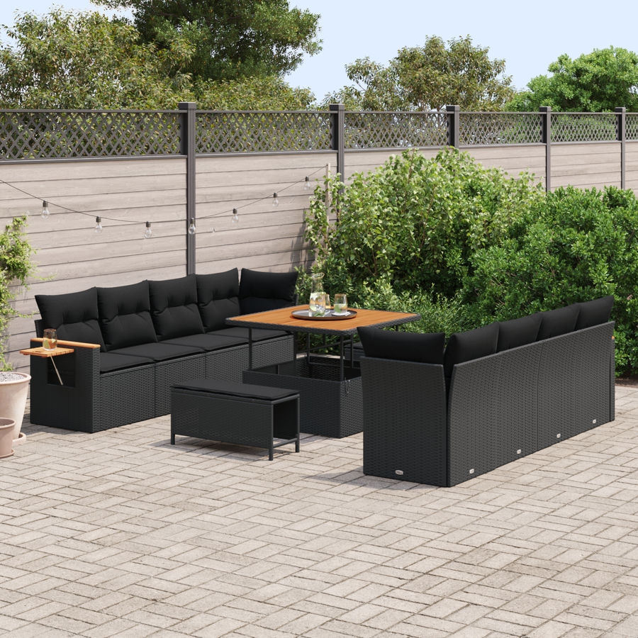 Garden Sofa Set 12 pcs 12-Seater Black Poly Rattan