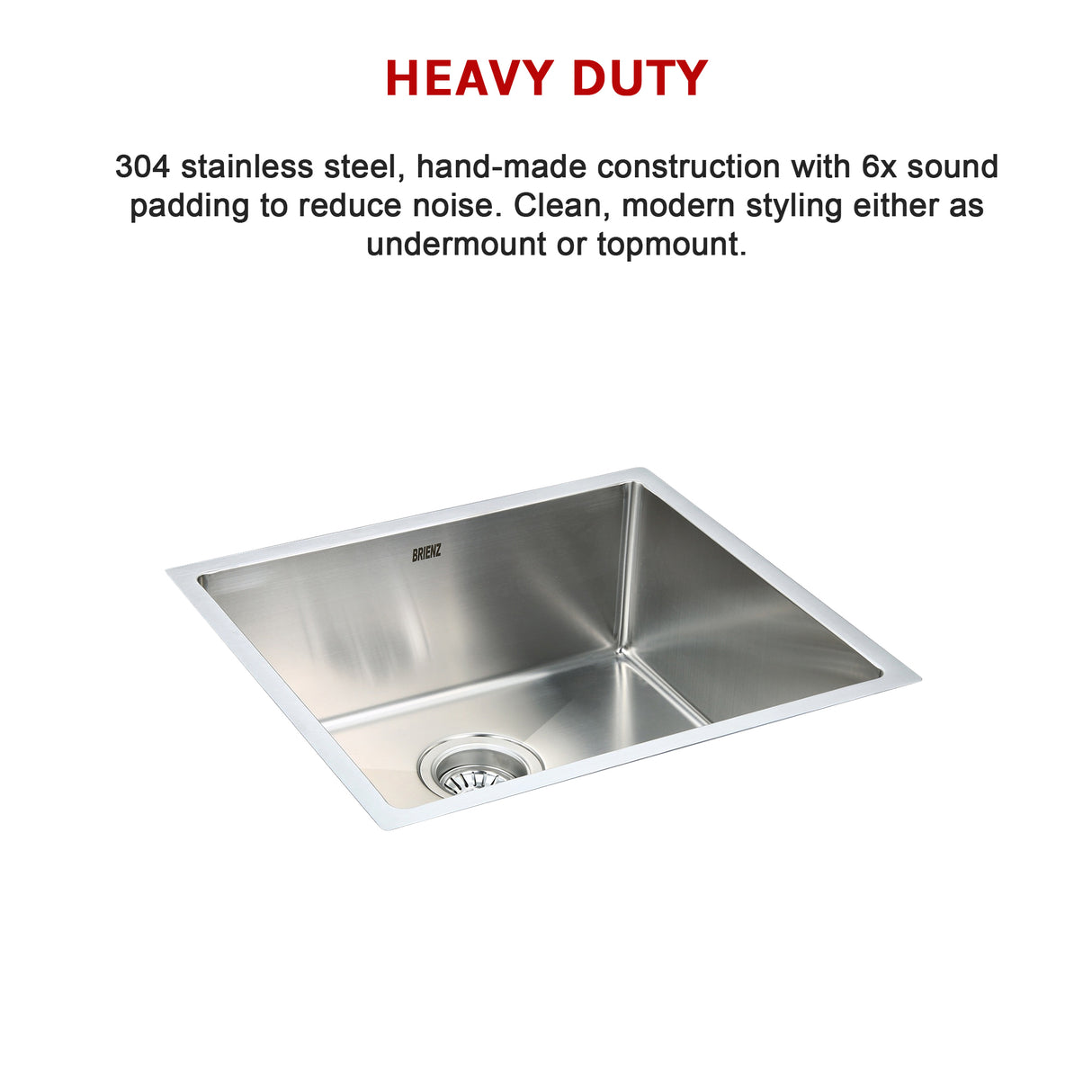 490x440mm Handmade Stainless Steel Undermount / Topmount Kitchen Laundry Sink with Waste