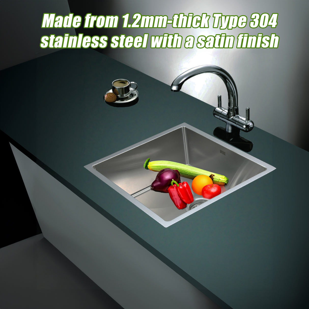 490x440mm Handmade Stainless Steel Undermount / Topmount Kitchen Laundry Sink with Waste