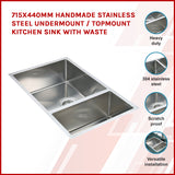 Stainless Steel Sink - 715x440mm - Front View