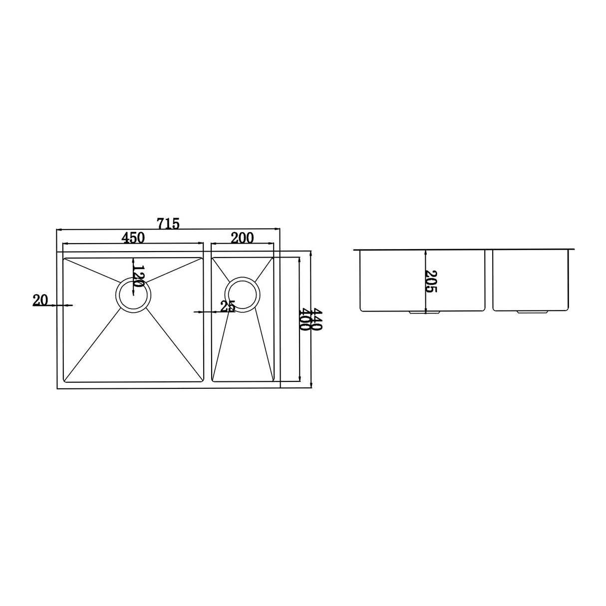 Stainless Steel Sink - 715x440mm