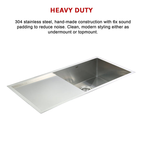 960 x 450mm handmade stainless steel kitchen sink, undermount or topmount, straight cornered sink bowl