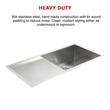 960x450mm Handmade Stainless Steel Undermount / Topmount Kitchen Sink with Waste - Side View