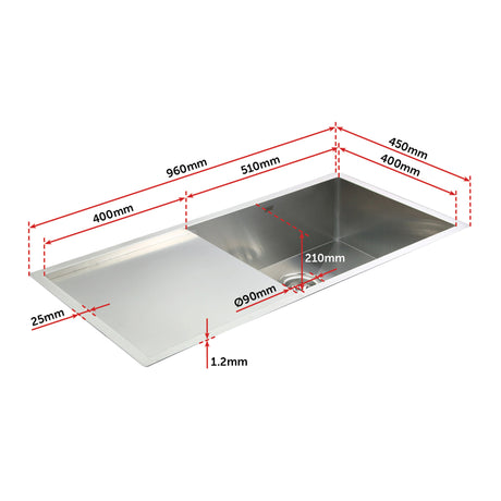 960 x 450mm handmade stainless steel kitchen sink, undermount or topmount, image 6