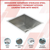 Stainless Steel Sink - 510x450mm - Rear View