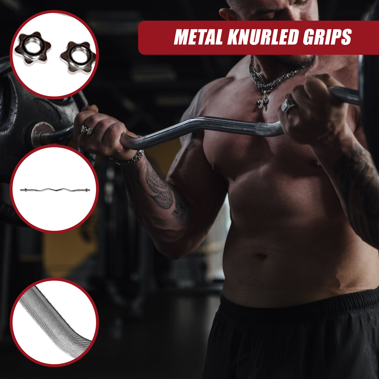 Heavy Duty EZ Curl Barbell &ndash; Weightlifting Bar with Spinlock Collars for Gym Training