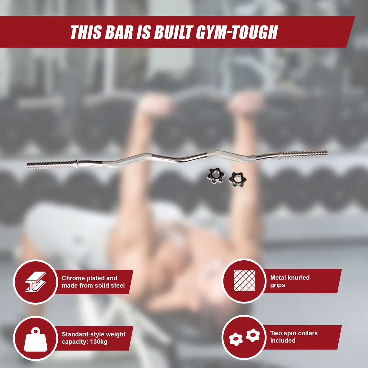 Heavy Duty EZ Curl Barbell &ndash; Weightlifting Bar with Spinlock Collars for Gym Training