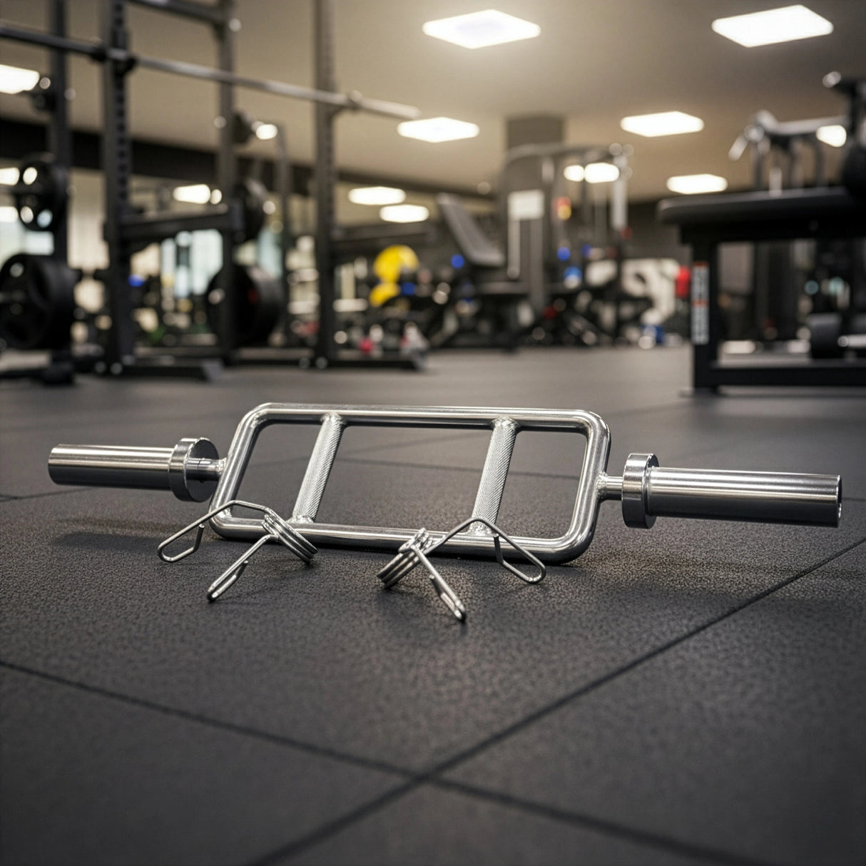 Chrome Olympic Tricep Bar Barbell Heavy Duty with Spring Collars