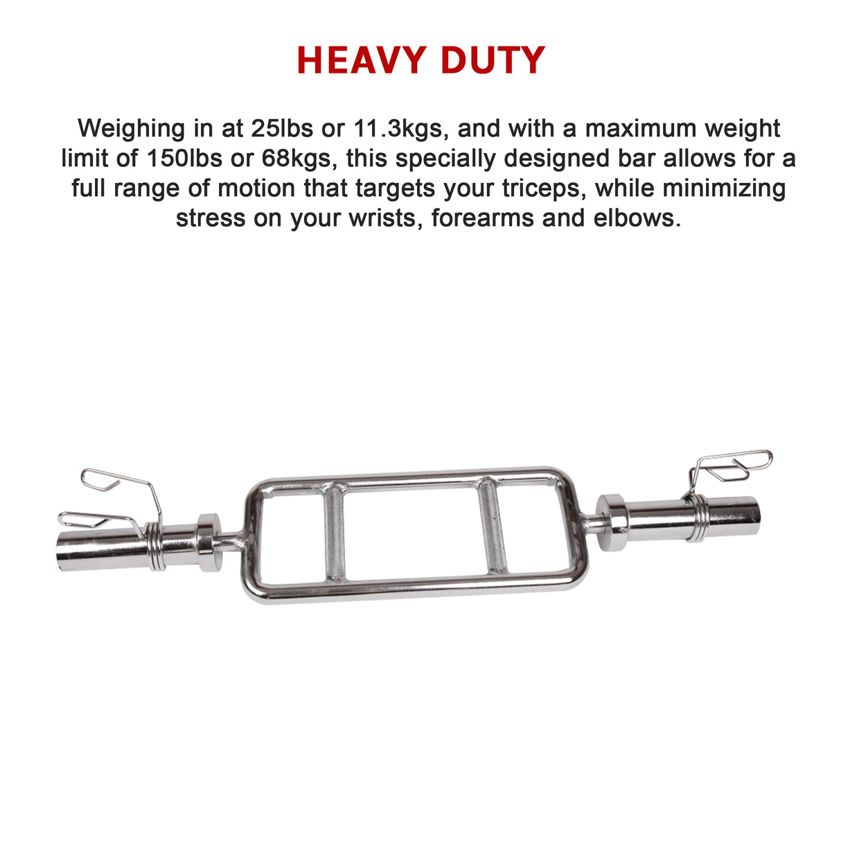 Chrome Olympic Tricep Bar Barbell Heavy Duty with Spring Collars