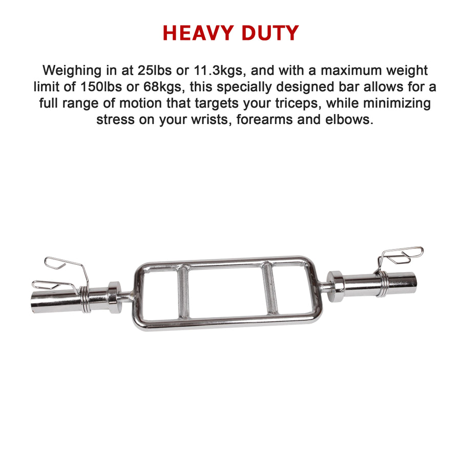 Chrome Olympic Tricep Bar Barbell Heavy Duty with Spring Collars