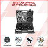 20kg Black Dumbbell Set with Carrying Case - Top-Down View