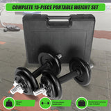 20kg Black Dumbbell Set with Carrying Case - 45-Degree Angle