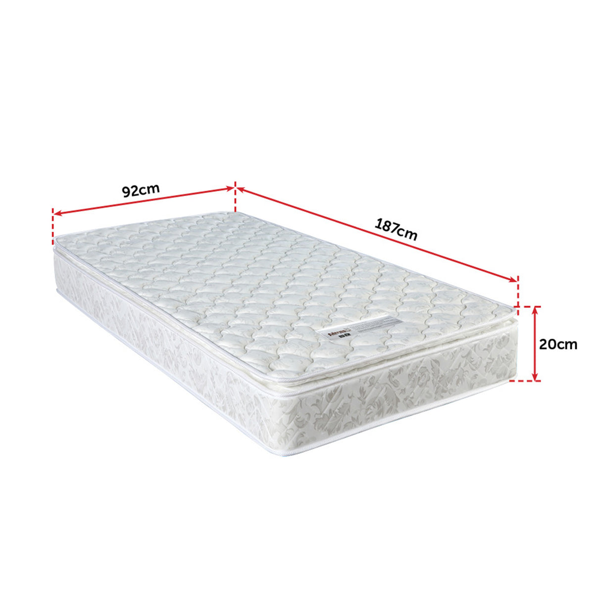 PALERMO Single Luxury Latex Pillow Top Topper Spring Mattress
