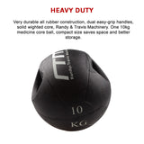 10kg Double-Handled Rubber Medicine Core Ball - Low Angle