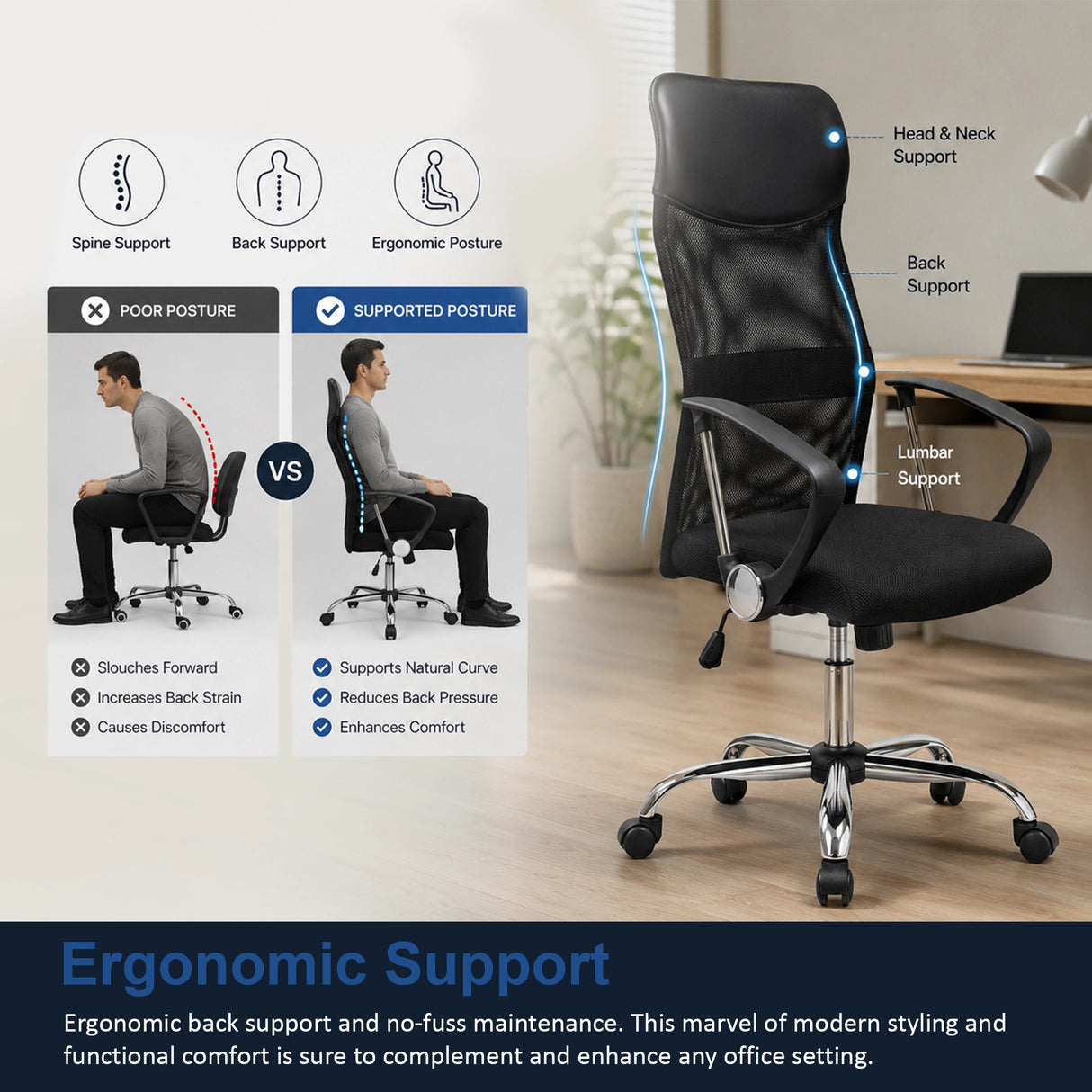Ergonomic Mesh PU Leather Office Chair