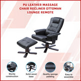 PU Leather Massage Chair Recliner Ottoman Lounge Remote - Front View