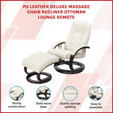 PU Leather Deluxe Massage Chair Recliner Ottoman Lounge Remote - Front View