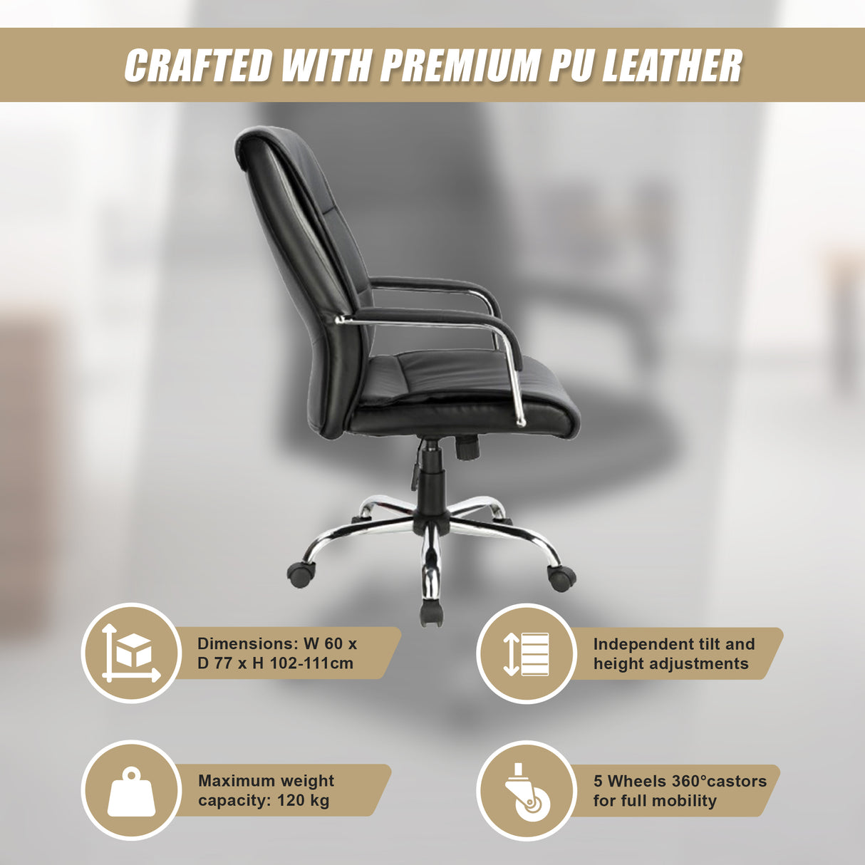 PU Leather Office Chair &ndash; Ergonomic Executive Swivel Desk Chair with Padded Seat in Black