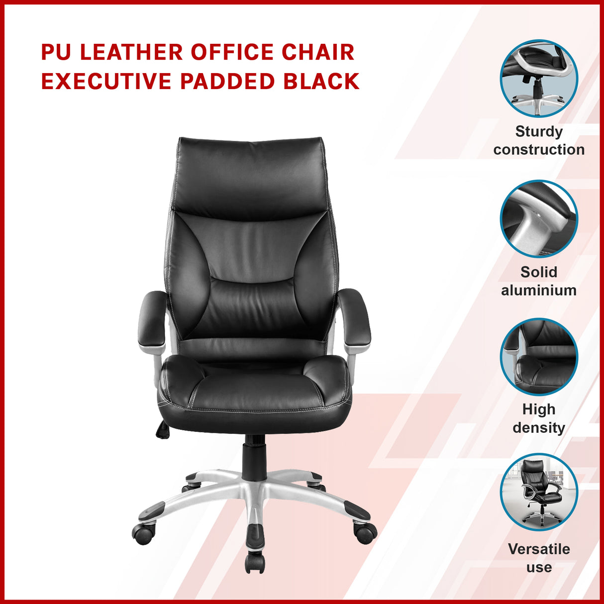 PU Leather Executive Office Chair &ndash; Ergonomic Swivel Computer Desk Chair in Black