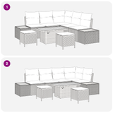 Garden Sofa Set 8 pcs Black Poly Rattan and Powder-coated Steel
