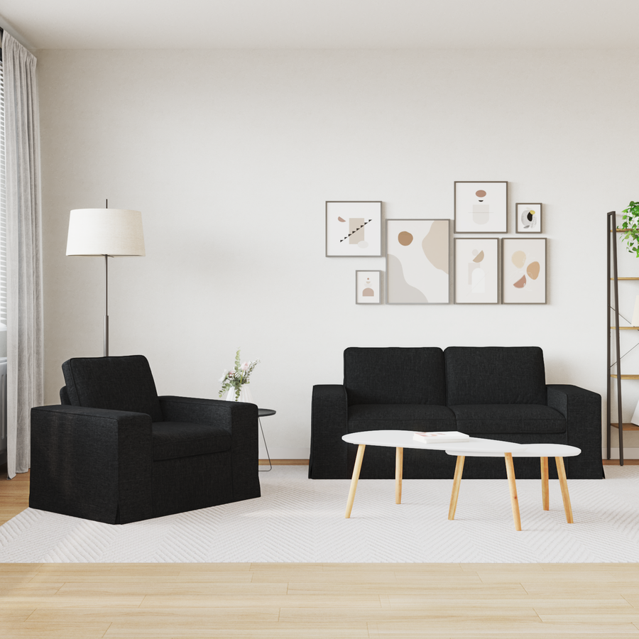 Sofa Set 2 pcs Black Fabric