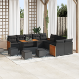 Garden Sofa Set with Cushion 14 pcs Black - Front View