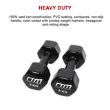 5kg Dumbbells Pair PVC Hand Weights Rubber Coated - Low Angle