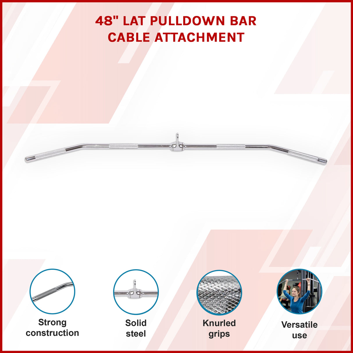 48" Lat Pulldown Bar Cable Attachment &ndash; Gym Handle for Back & Strength Training