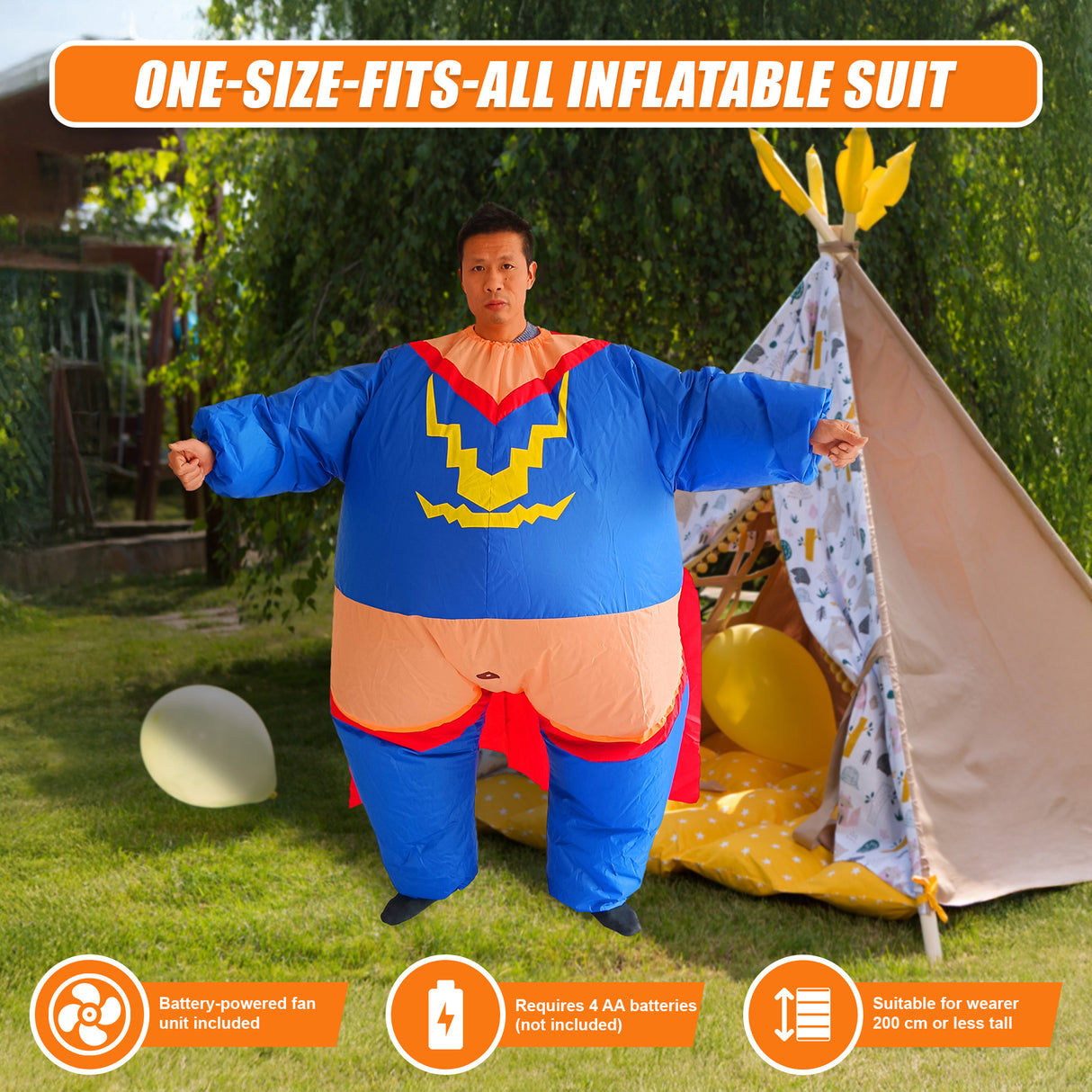 Super Hero Fancy Dress Inflatable Suit - Fan Operated Costume