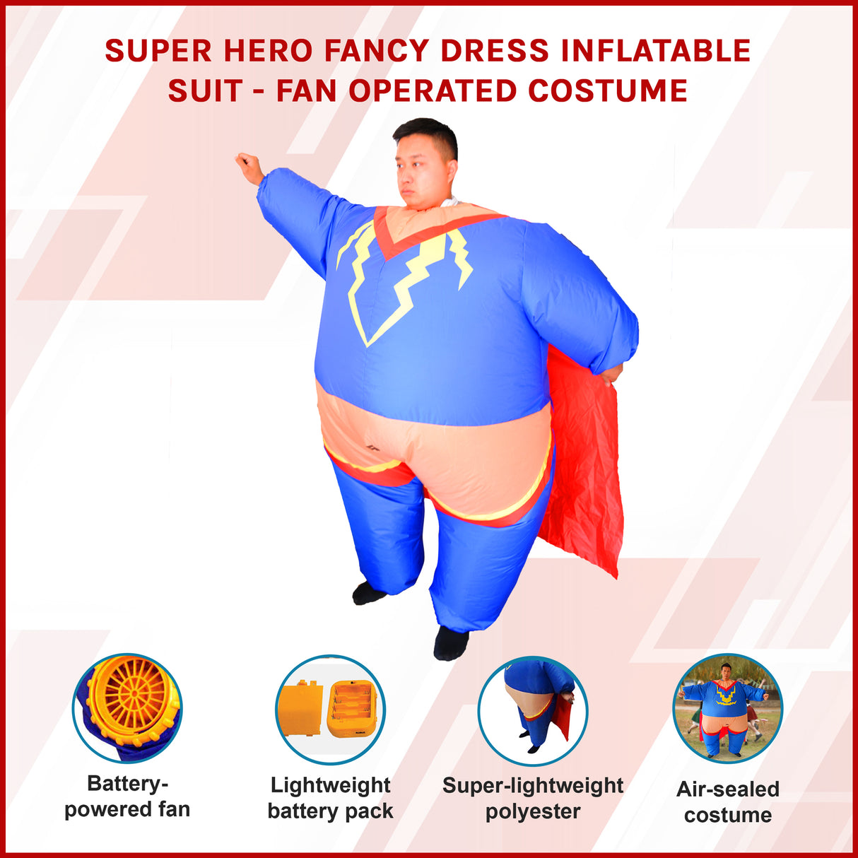Super Hero Fancy Dress Inflatable Suit - Fan Operated Costume
