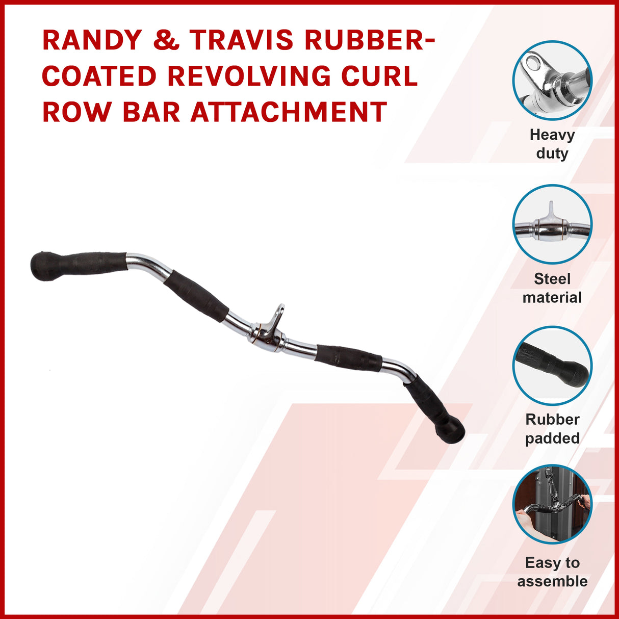 Randy & Travis Rubber-Coated Revolving Curl Row Bar Attachment for Gyms