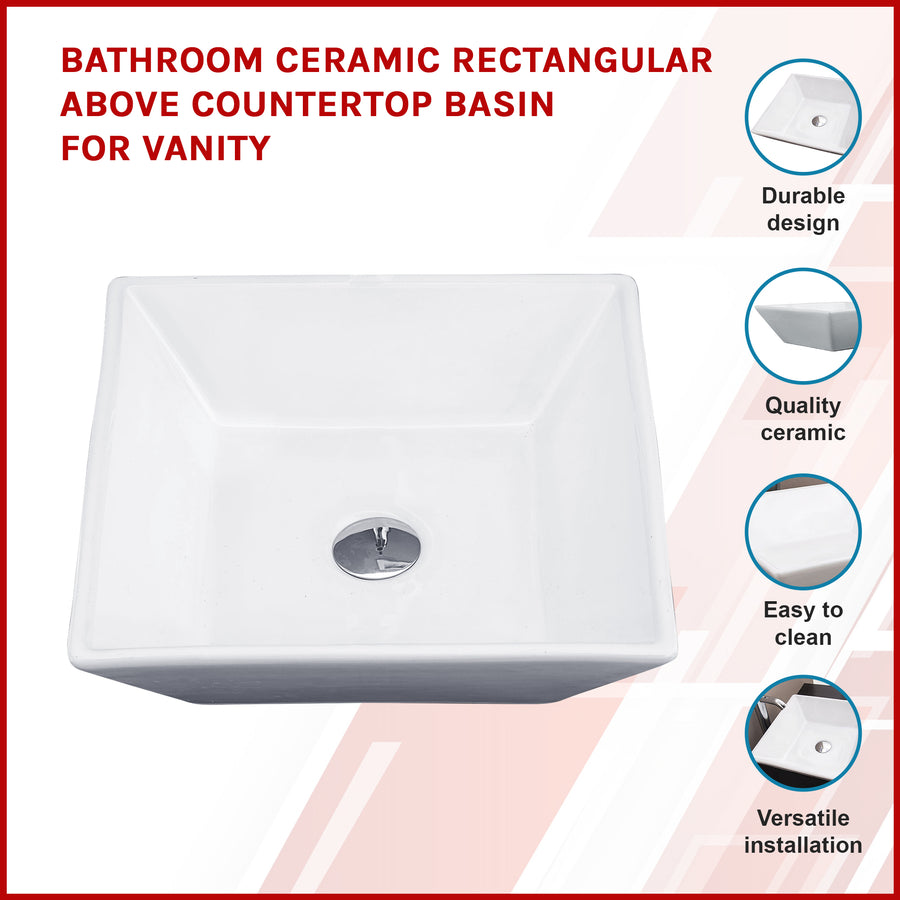 Bathroom Ceramic Rectangular Above Countertop Basin for Vanity
