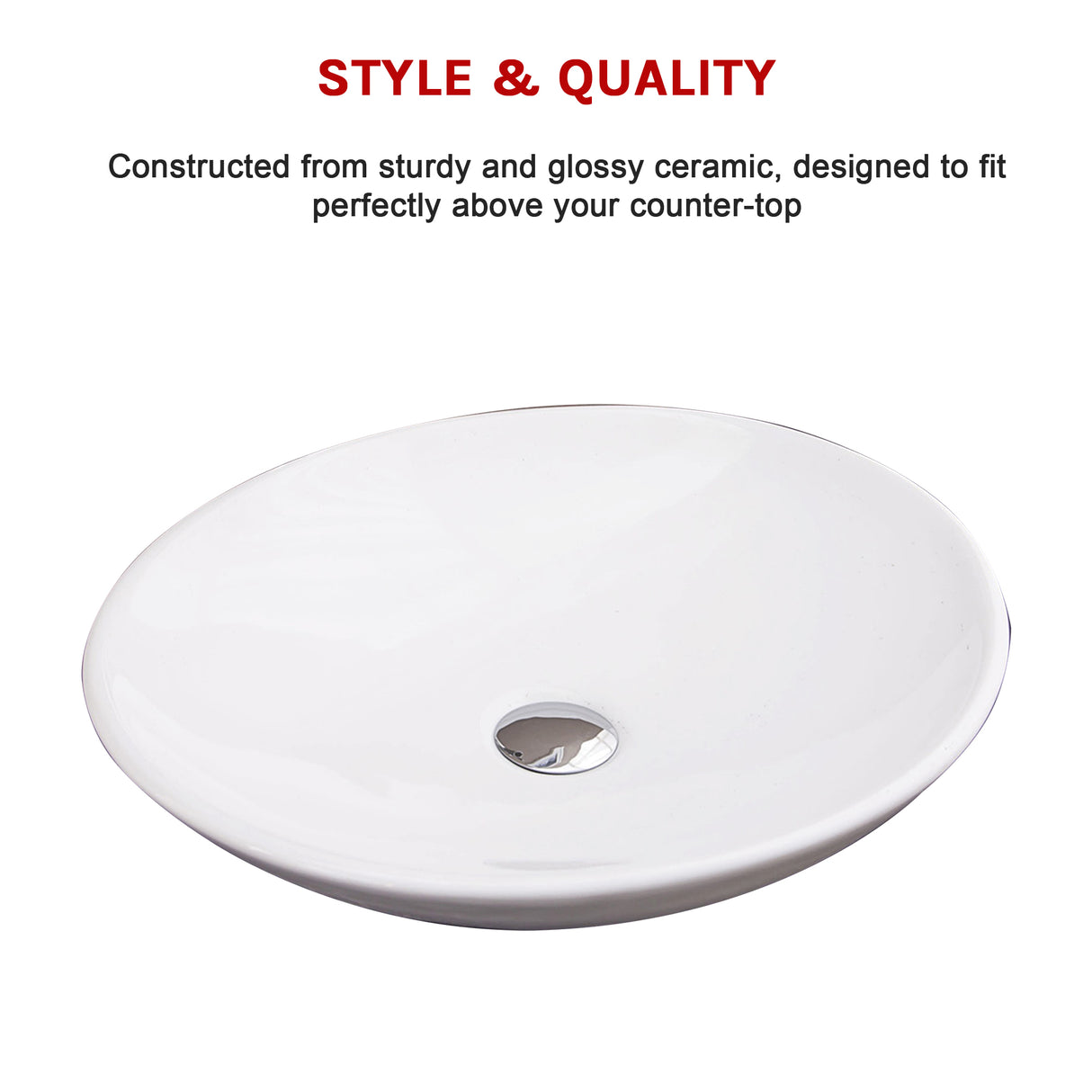Bathroom Ceramic Oval Above Countertop Basin for Vanity