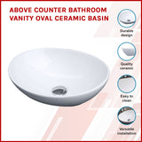 Above Counter Bathroom Vanity Oval Ceramic Basin - Front View