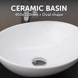 Above Counter Bathroom Vanity Oval Ceramic Basin - Top-Down View
