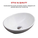 Above Counter Bathroom Vanity Oval Ceramic Basin - Close-Up Angle