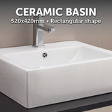 Ceramic Rectangular Above Countertop Basin for Vanity - Rear View
