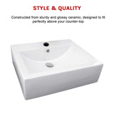 Ceramic Rectangular Above Countertop Basin for Vanity - Close-Up Angle