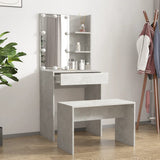 Dressing Table Set with LED Concrete Grey Engineered Wood - Side View