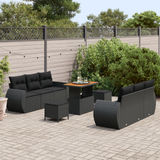 Garden Sofa Set with Cushion 9 pcs Black Poly Rattan - Side View