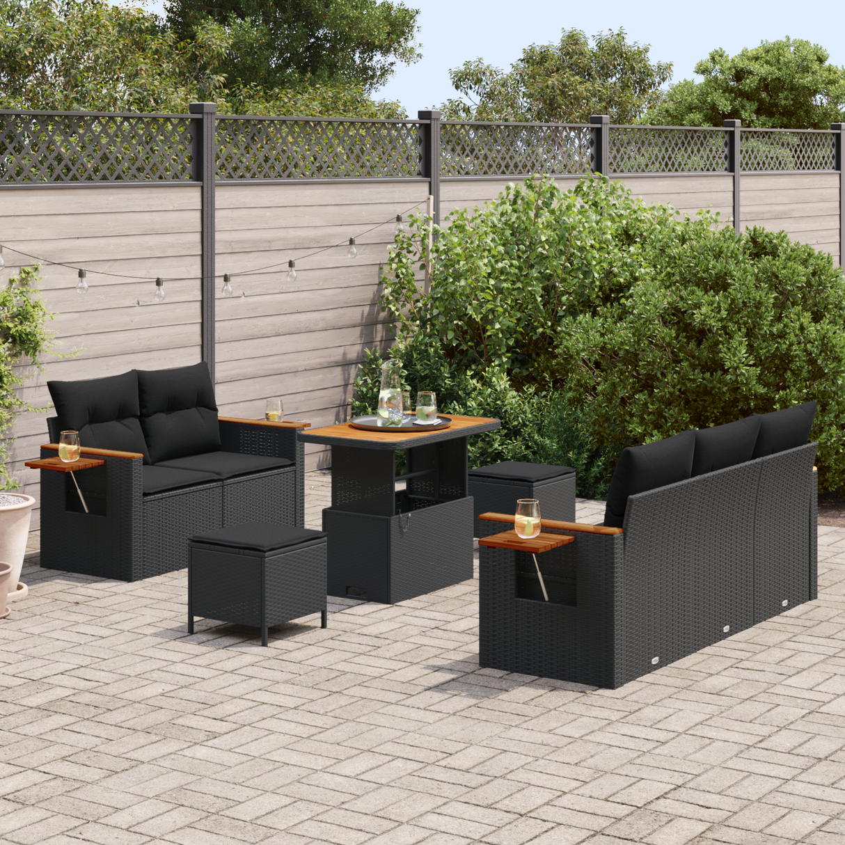 Garden Sofa Set with Cushion 10 pcs Black Poly Rattan