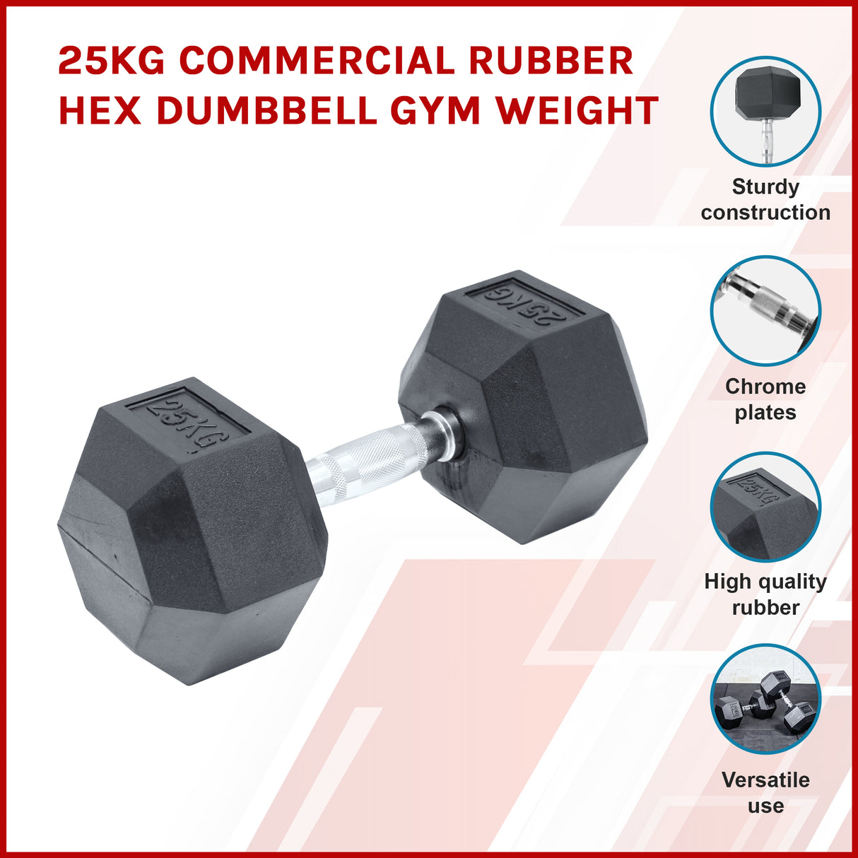 25KG Commercial Rubber Hex Dumbbell Gym Weight