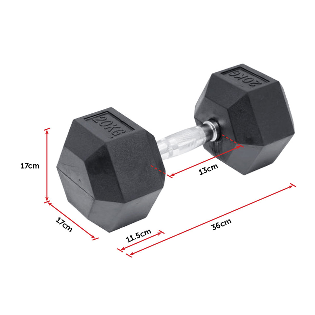 20KG Commercial Rubber Hex Dumbbell Gym Weight