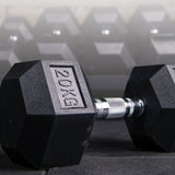 20KG Commercial Rubber Hex Dumbbell Gym Weight - Top-Down View