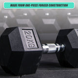 20KG Commercial Rubber Hex Dumbbell Gym Weight - Close-Up Angle