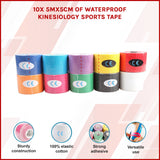 10 Rolls Muscle & Injury Kinesiology Sports Tape 5m x 5cm &ndash; Waterproof Support - Rear View