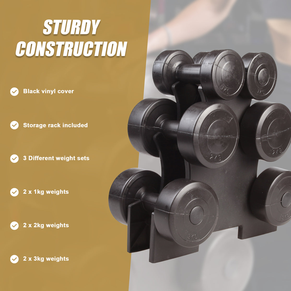 12kg Dumbbell Weights Set with Rack for Home Gym Training