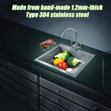 530x505mm Handmade Stainless Steel Topmount Kitchen Laundry Sink with Waste - Close-Up Angle