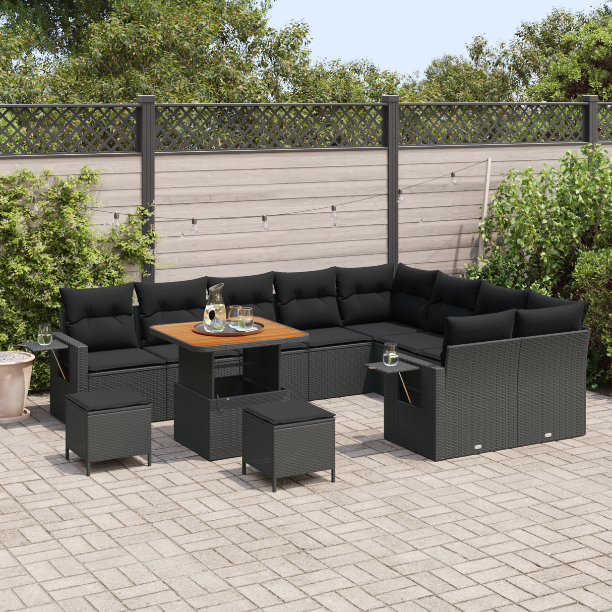 Garden Sofa Set with Cushion 12 pcs Black Poly Rattan