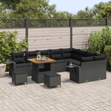 Garden Sofa Set with Cushion 12 pcs Black Poly Rattan